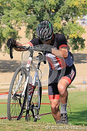 Hill Climb at the Cyclocross Bicycle Race Editorial Stock Photo